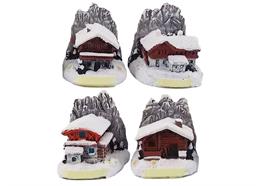 Holz Haus mit Bergen Winter, 4 assortiert