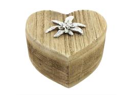 Holz Herzbox mit Edelweiss 10.5 x 11.5 cm