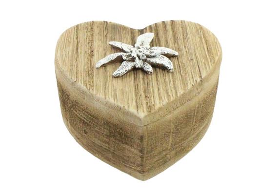 Holz Herzbox mit Edelweiss 10.5 x 11.5 cm