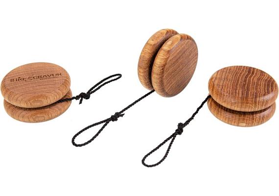 Holz Jojo aus Eiche geölt mit schwarzer Kordel