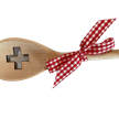 Holz Kochlöffel aus Buche, CH Kreuz Laserschnitt, Schleife rot | Bild 2