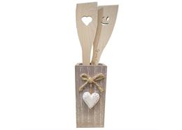 Holz Kochlöffelhalter mit weissem Herz, 13 cm