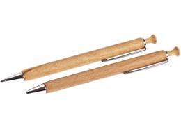 Holz Kugelschreiber - Buche 14cm Garnitur silber