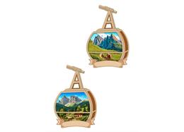 Holz Magnet Gondel mit Landschaft, 2 assortiert