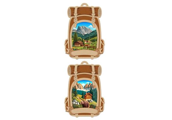 Holz Magnet Rucksack mit Landschaft, 2 assortiert