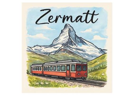 Holz Magnet Zermatt Matterhorn mit Zug, 33x33mm
