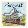 Holz Magnet Zermatt Matterhorn Zug, 33x33mm