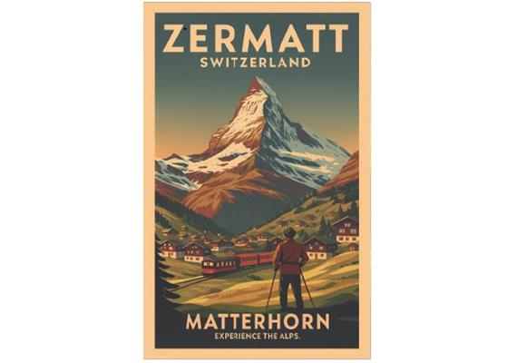 Holz Magnet Zermatt Vintage Dorf, 62x37mm