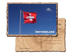 Holz Postkarte Fahne - Switzerland