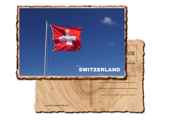 Holz Postkarte Fahne - Switzerland