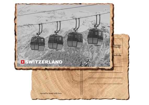 Holz Postkarte Gondel Retro - Switzerland