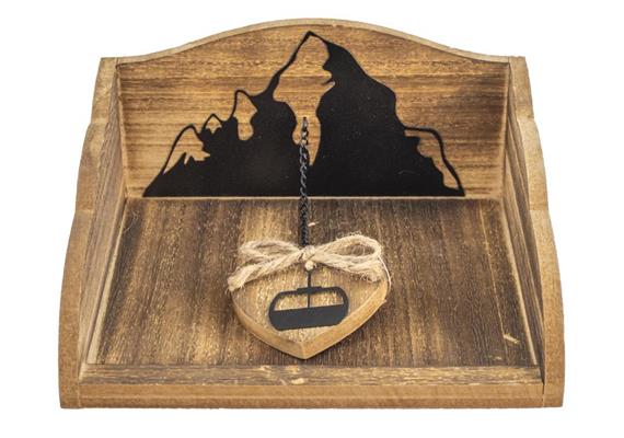 Holz Serviettenhalter mit Gondel und Bergen, 18 x 20 cm