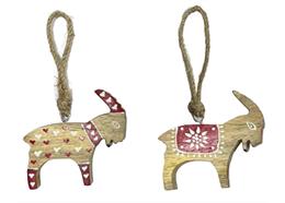 Holz Steinbock rot-weiss mit Muster, 5.5 cm, 2 assortiert