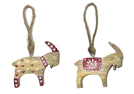 Holz Steinbock rot-weiss mit Muster, 5.5 cm, 2 assortiert