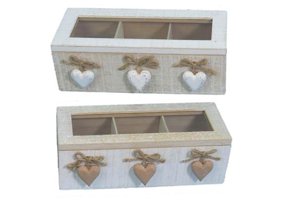 Holz Tee Box mit Herzen 2 assortiert