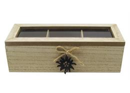 Holz Teebox mit Metall Edelweiss klein, mit 3 Fächer