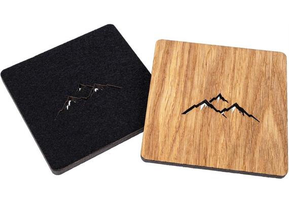 Holz Untersetzer FSC Eiche 10x10 cm mit Filzrücken - Berge