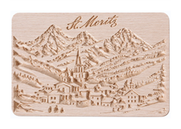 Holzbrett geschnitzt St. Moritz - Swiss Made