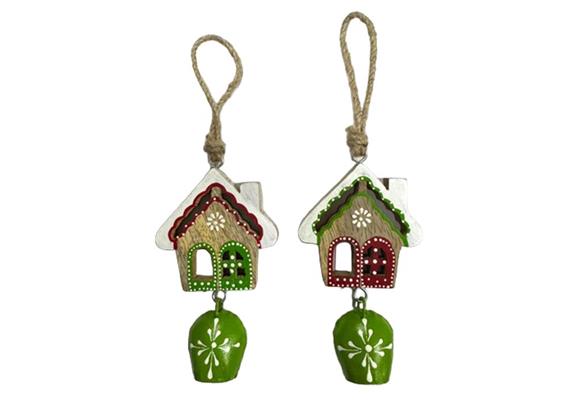 Holzhaus grün-weiss mit Muster, 12 cm , 2 assortiert
