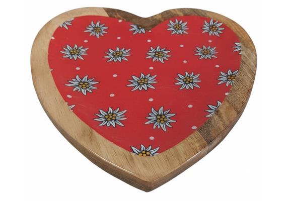 Holzschale Herz rot mit Edelweiss, gross 20 cm