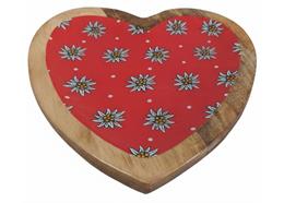 Holzschale mit rotem Herz und Edelweiss gross, 20 cm