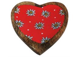 Holzschale mit rotem Herz und Edelweiss klein,13 cm