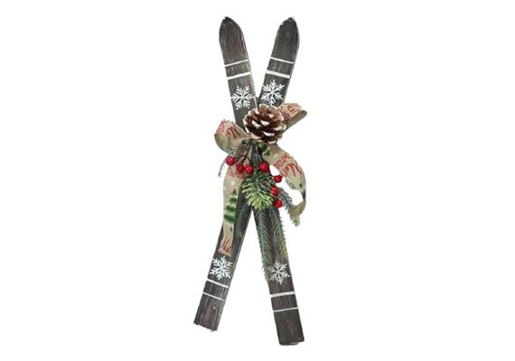 Holzski mit Winterschmuck grau 51x14x14 cm
