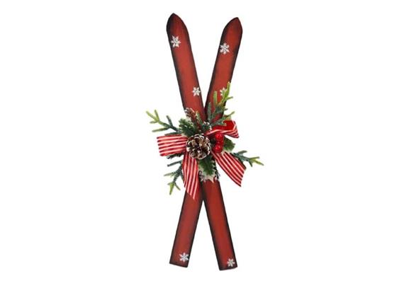 Holzski mit Winterschmuck rot 51x14x14 cm