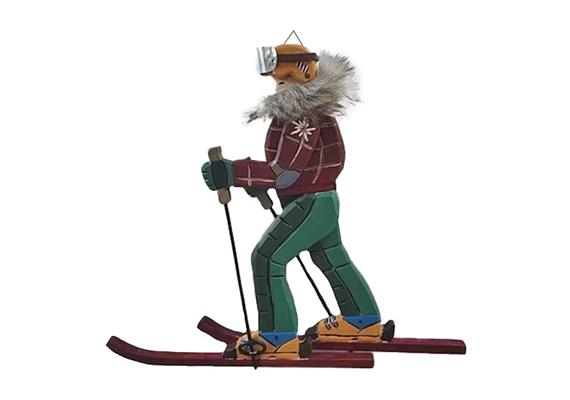 Holzskifahrerin Figur, 23 cm