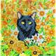 Katze zwischen den Blumen, Karte 18x18cm Crystal Art
