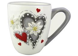 Keramik Tasse mit Herz und Edelweiss