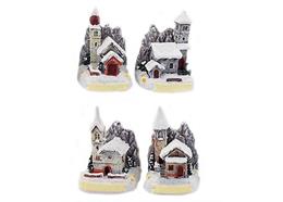 Kirchen Winter mit Berge, 4 assortiert