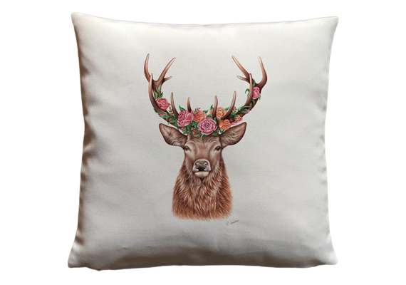 Kissen Blumenhirsch, Leinenhaptik, 40 x40cm