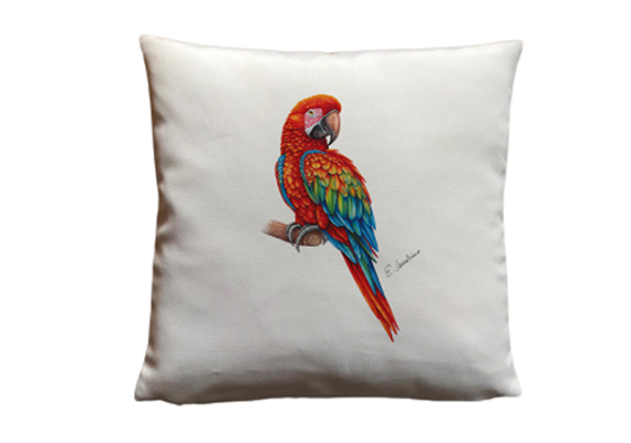 Kissen Papagei, Leinenhaptik, 40 x40cm