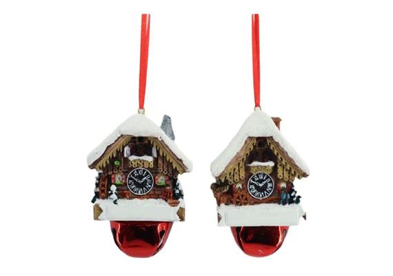 Kuckucksuhr Winter mit Glocke zum aufhängen, 2 ass.