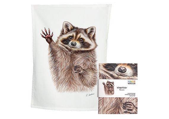 Küchentuch weiss mit Waschbär, Baumwolle 50 x 70cm