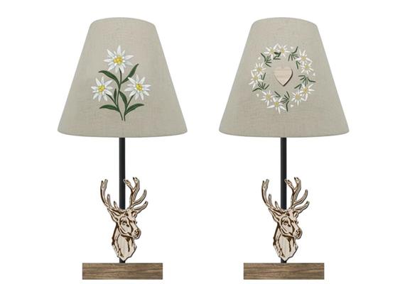 Lampe aus Metall, Edelweiss und Hirsch, 36 cm, 2 assortiert