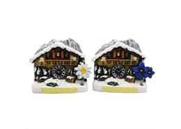 Magnet Almhütte mit Enzian und Uhr, 2 assortiert