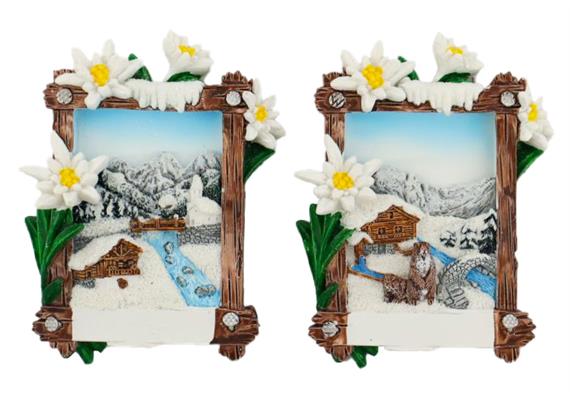 Magnet Bild Winter mit Edelweiss, 5x7.5cm, 2 assortiert