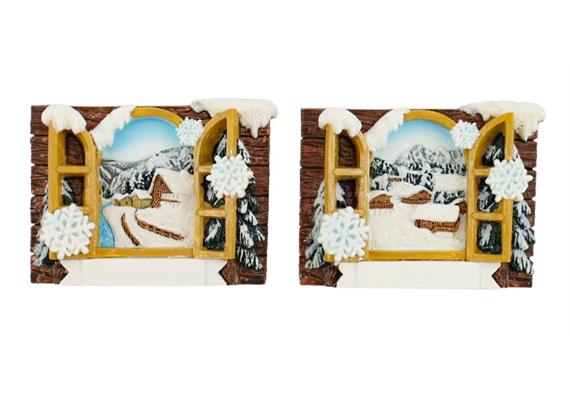 Magnet Fenster mit Winterlandschaft, 7 x 5.5cm, 2 assortiert