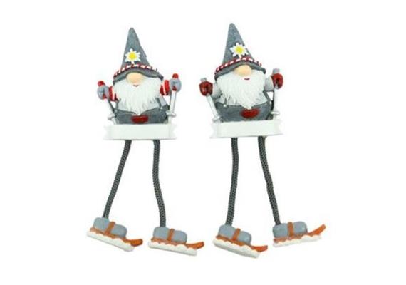 Magnet Gnom mit langen Beinen und Ski, 14x4cm, 2 assortiert