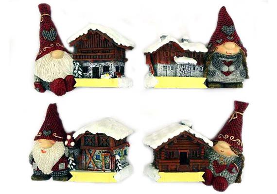 Magnet Gnom mit Winterhaus, 4 assortiert