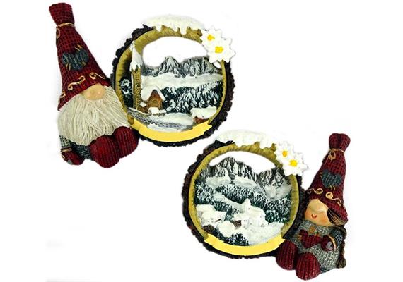 Magnet Gnom mit Winterlandschaftsbild, 2 assortiert