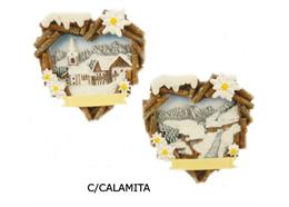 Magnet Herz Holz mit Edelweiss und Winterlandschaft, 2 assortiert