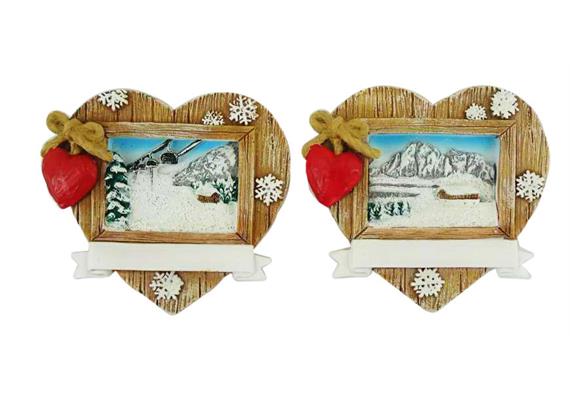 Magnet Herzform Winterlandschaft, 2 assortiert