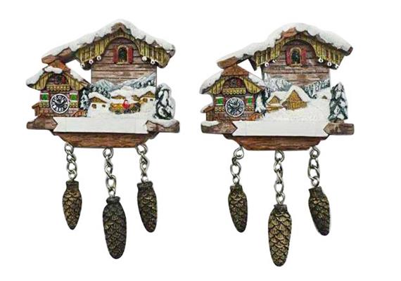 Magnet Kuckucksuhr mit Tannenzapfen, 2 assortiert