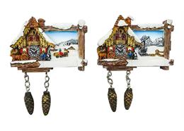 Magnet Kuckucksuhr mit Tannenzapfen, 2 assortiert