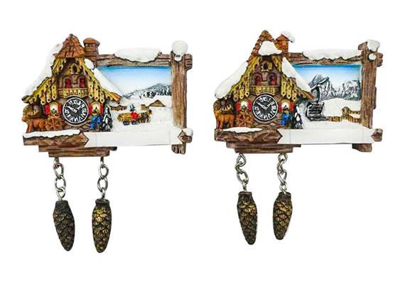 Magnet Kuckucksuhr mit Tannenzapfen, 2 assortiert