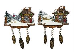 Magnet Kuckucksuhr mit Tannenzapfen, 2 assortiert