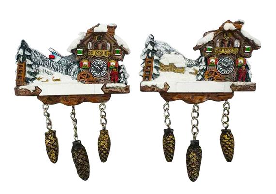 Magnet Kuckucksuhr mit Tannenzapfen, 2 assortiert